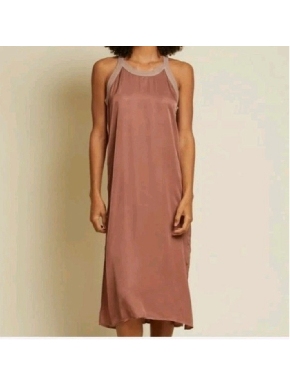 Nation LTD Los Angeles Silk Feel Viscose Racerback Midi Slip Dress Brown S USA